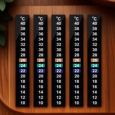 Temperature Strip Thermometer - เทปวัดอุณหภูมิแบบคริสตัลเหลว 10 ชิ้น พร้อมกาวในตัว อ่านค่าง่าย ใช้สำหรับตู้ปลา