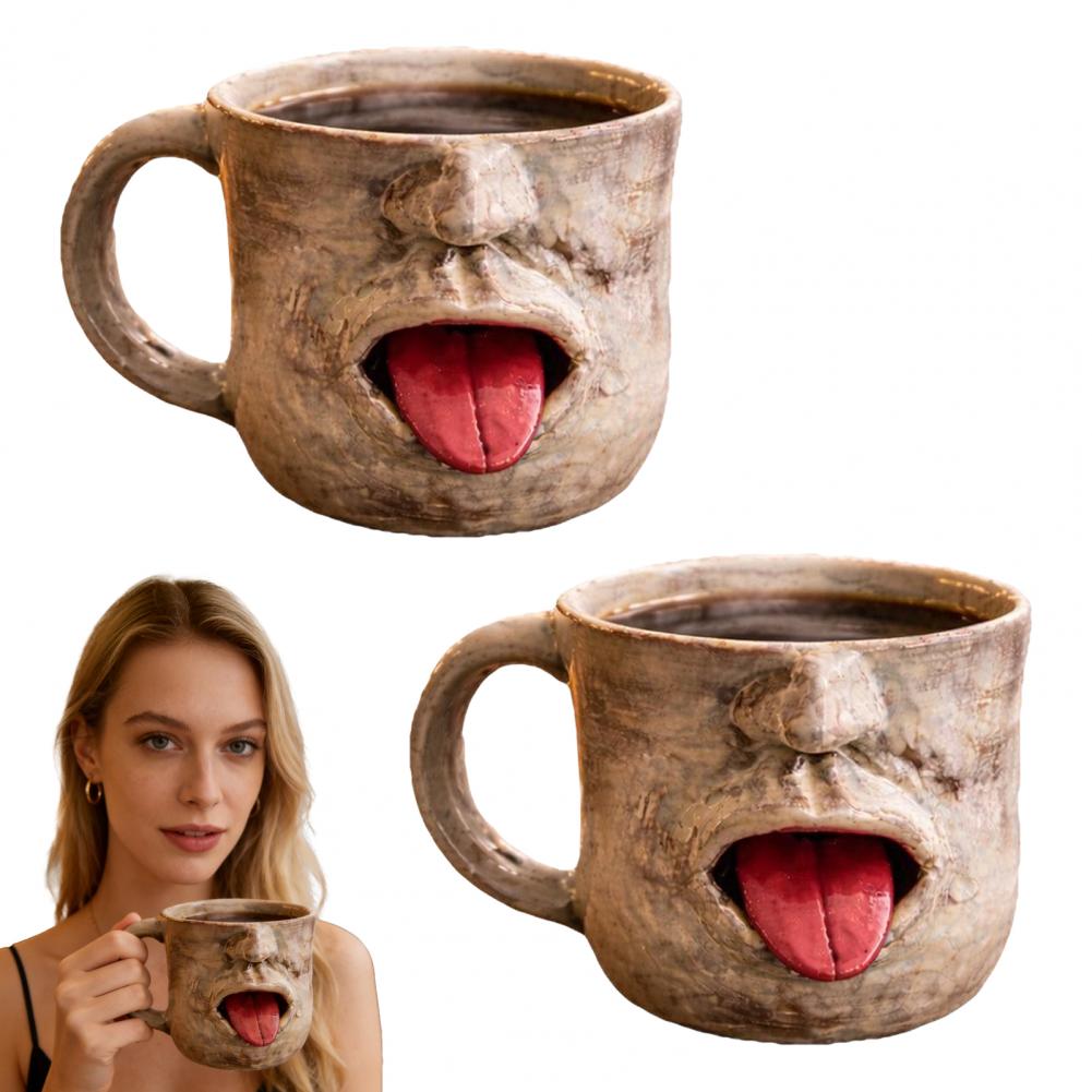 Coffee Equipment Gift - แก้วบленเดอร์เกรดอาหาร แก้วน้ำปลอดภัย แก้วเซรามิคแบบมีลิ้นยื่นออกมา แก้วสโตนแวร์ แก้วลายหน้ายิ้มตลก แก้วกาแฟ