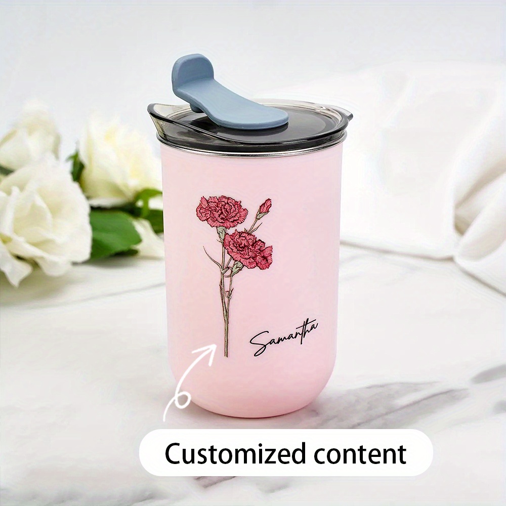 Coffee Equipment Gift - แก้วกาแฟลายดอกไม้ตามเดือนเกิดแบบปรับแต่งได้, แก้วเดินทางสแตนเลสสลักชื่อ, แก้วเก็บความร้อนลายดอกไม้แบบปรับแต่งได้สำหรับเป็นของขวัญผู้หญิง