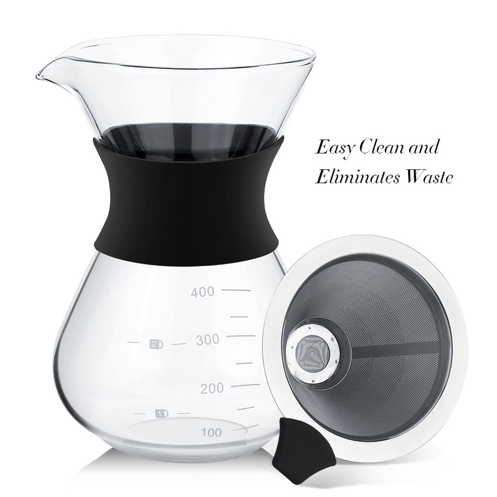 Coffee Equipment Pour Over - เครื่องชงกาแฟเทลงบนหม้อด้วยมือพร้อมที่กรองขนาด400มล. เครื่องชงกาแฟแบบหยดด้วยมือ-หม้อแก้วพร้อมตัวกรองสแตนเลส