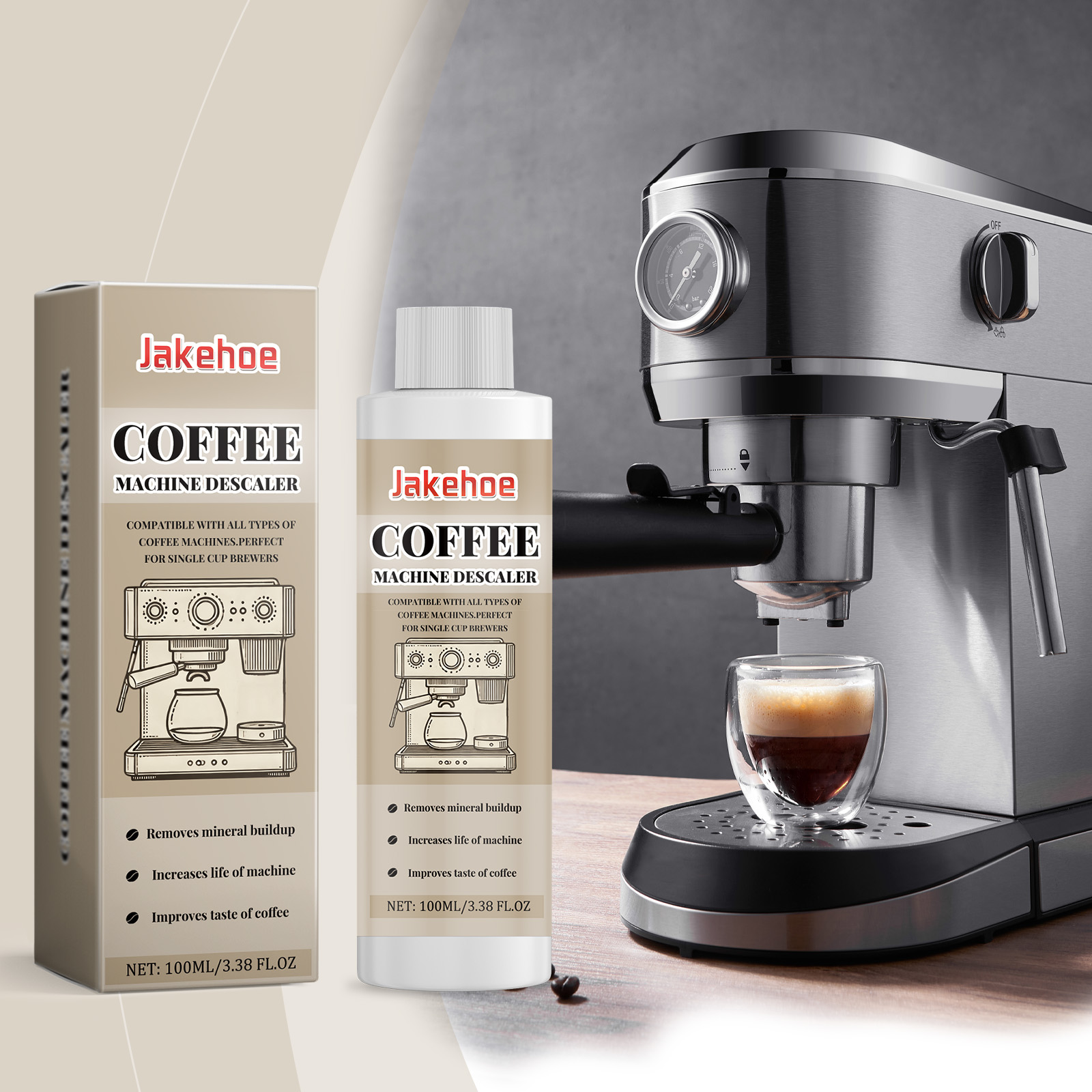 Coffee Equipment Maintenance - น้ํายาทําความสะอาดเครื่องชงกาแฟ Jakehoe, เครื่องชงกาแฟขจัดตะกรันสะอาด การบํารุงรักษาการตกแต่ง ช่วยให้อุปกรณ์ถูกสุขลักษณะและสะอาด